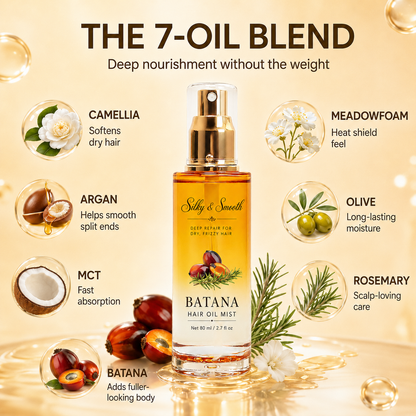 Silky & Smooth Nourishing Hair Oil Mist – Lightweight Detangling & Frizz Control for Dry, Curly Hair
